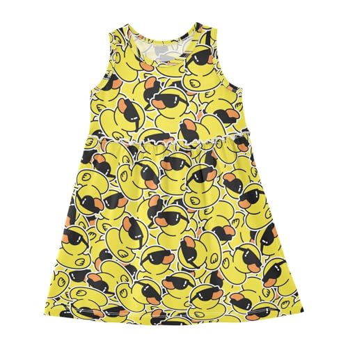 Toddler Girls Rubber Duck Dress Sleeveless Cotton Casual Clothes for Home Party Beach Sundress 2-8Y
