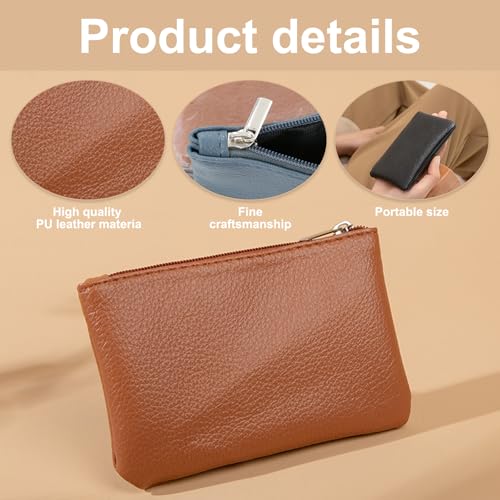8 Pieces Coin Purse for Men, Portable Change Purse for Men Women, Leather Coin Bag with Zipper, for Credit Card Folded Bills ID Key Headset Lipstick (Black, Blue, Pink, Light Brown)4