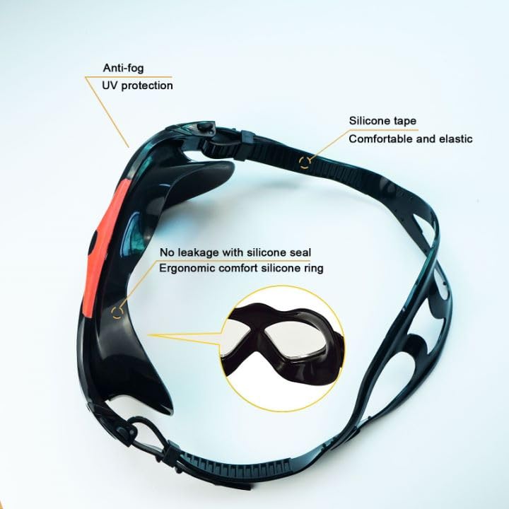 Ioggtser Swim Goggles, Big Frame Wide-Vision Swimming Goggles for Adult Men Women, No Leaking Anti-Fog Pool Goggles with UV Protection 180 Clear Vision (Black&Red) - Image 2