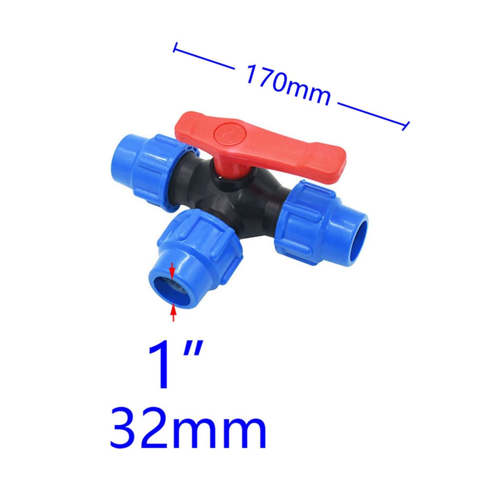 Adaptador de manguera de plomería de jardín 1/2 "3/4" 1 "1.25" 1.5 "2" Válvula de bola de plástico de tres vías T-tipo T EDUCACIÓN FÍSICA Conector rápido de conexión rápida 20/25 / 32/40 / 50 / 63mm