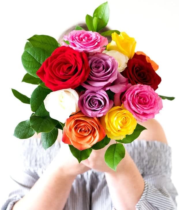 Miniatura 4 de From You Flowers - Una docena de rosas arcoíris con selección de cumpleaños con jarrón de vidrio