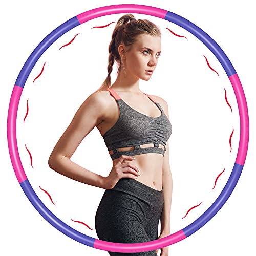 IENIN Weighted Hoop Exercise Hoop Fitness Hoop Detachable and Weight Adjustable Design Figure Fitness Hoop Fat Burning Healthy Sports Life Home Workout for Woman and Man (Purple Pink)