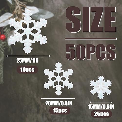 50pz Mini Fiocchi di Neve Ornamenti, 3 Dimensioni