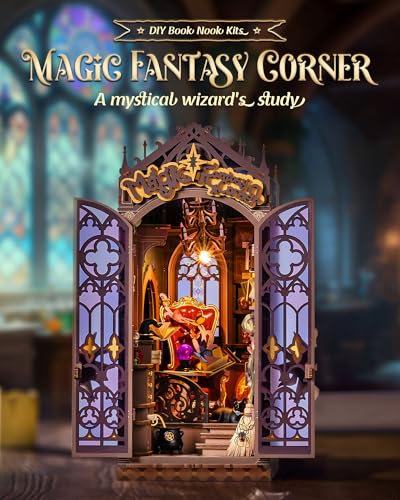 Image of Rolife Book Nook Kit Wizard House Snap-Fit 3D Wooden Puzzles for Adults | 10 inch diy miniature house kit collectible halloween diorama building kit booknook bookshelf decor craft gift for men women