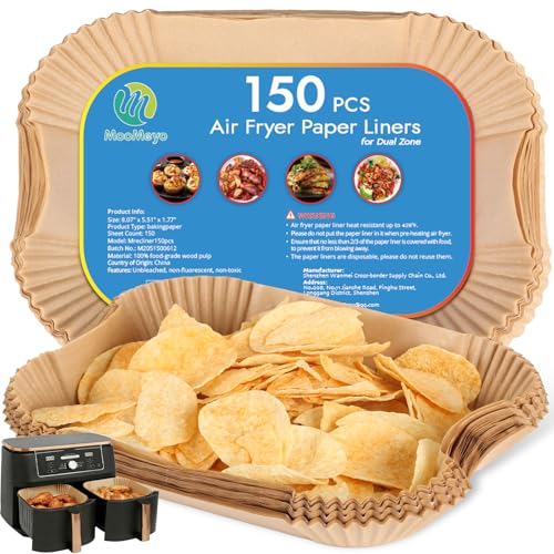 150PCS Air Fryer Liners for Ninja Dual, AF300UK AF400UK SL400UK Disposable Paper Liners Accessories, Airfryer Parchment Liners Compatible with Ninja Cosori Cecotec and Other Dual Zone Air Fryers