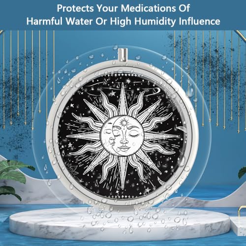 Image of Pill Box 3 Compartment Small Pill Case,Portable for Pocket or Purse Pill Organizer Pill Container Holder to Hold Vitamins, Medication, Fish Oil and Supplements(Sun and Moon)