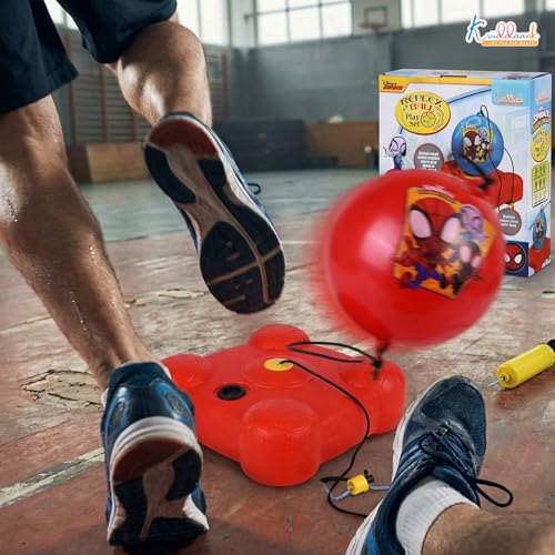 Image of Spiderman Reflex Soccer Ball Solo Training Kit for Kids | Indoor & Outdoor Football Trainer with Recoil Action | Marvel Superhero Sports Toy for Boys 3+ Years | Portable Skill Building Set