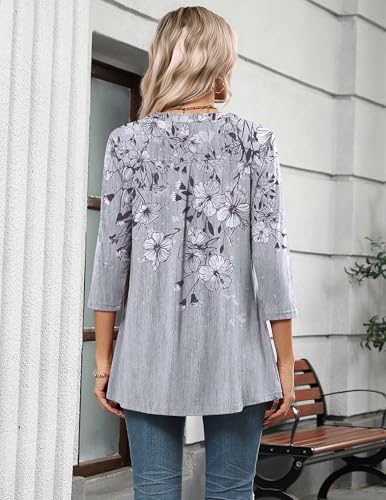 Zeagoo Womens 3/4 Length Sleeve Tops V Neck Tunic Casual Dressy Blouse Floral Printed T Shirts2