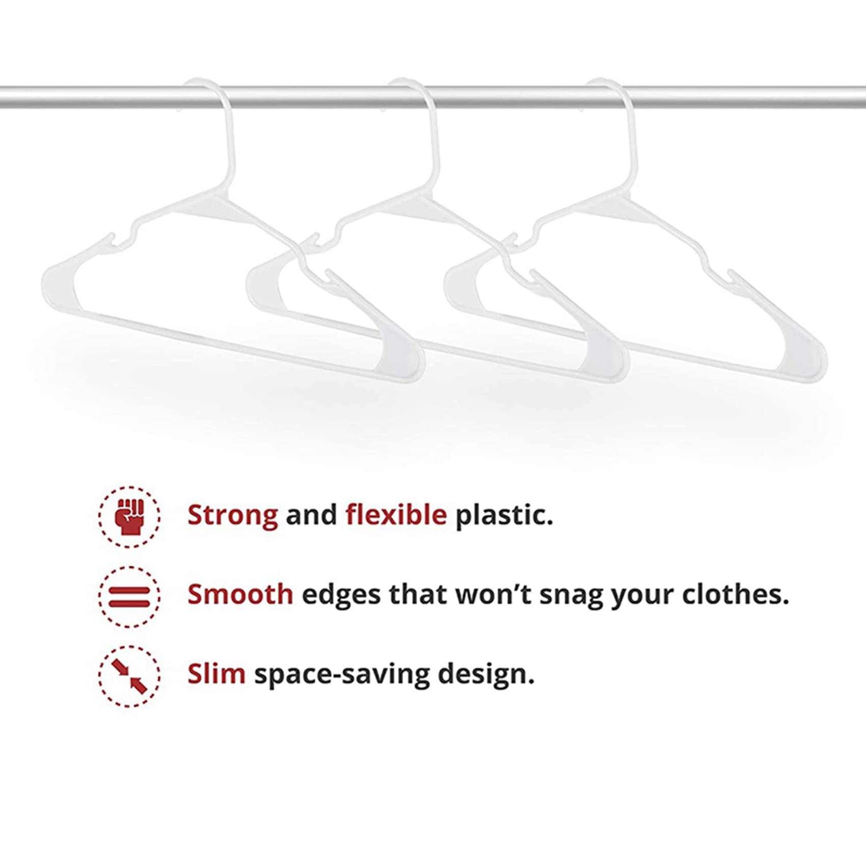 Perchas de plástico blanco duraderas estándar para uso diario, paquete de 60 unidades, diseño antideslizante, ideal para camisas, vestidos y pantalones