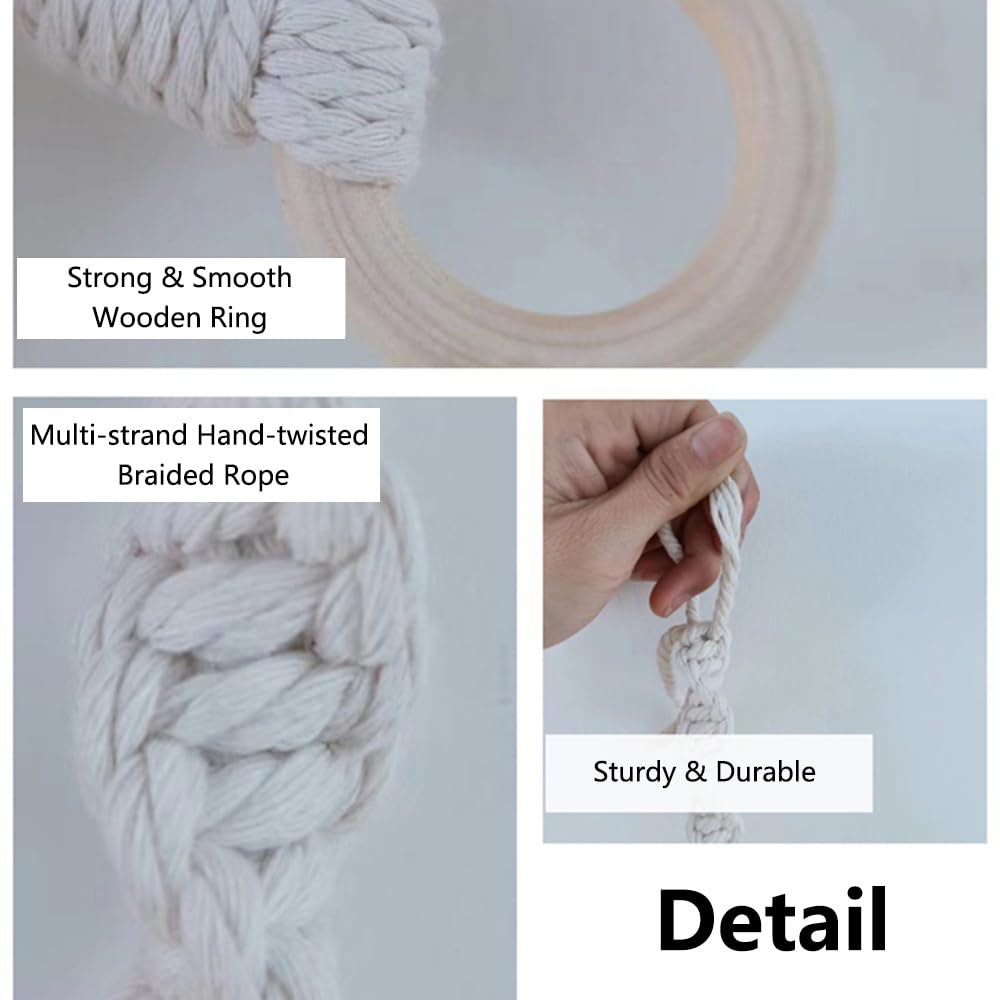 Lot de 12 cordes de suspension en macramé pour pot de fleurs, décoration bohème avec anneaux en bois naturel pour extérieur, intérieur, balcon, jardin, maison