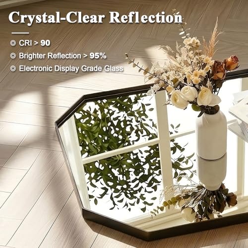 Image of ANDY STAR Bronze Octagon Bathroom Mirror, 24x36 Inch Stainless Steel Metal Frame, Anti-Rust, Shatterproof HD Glass, Wall Mounted for Bathroom, Bedroom, Living Room