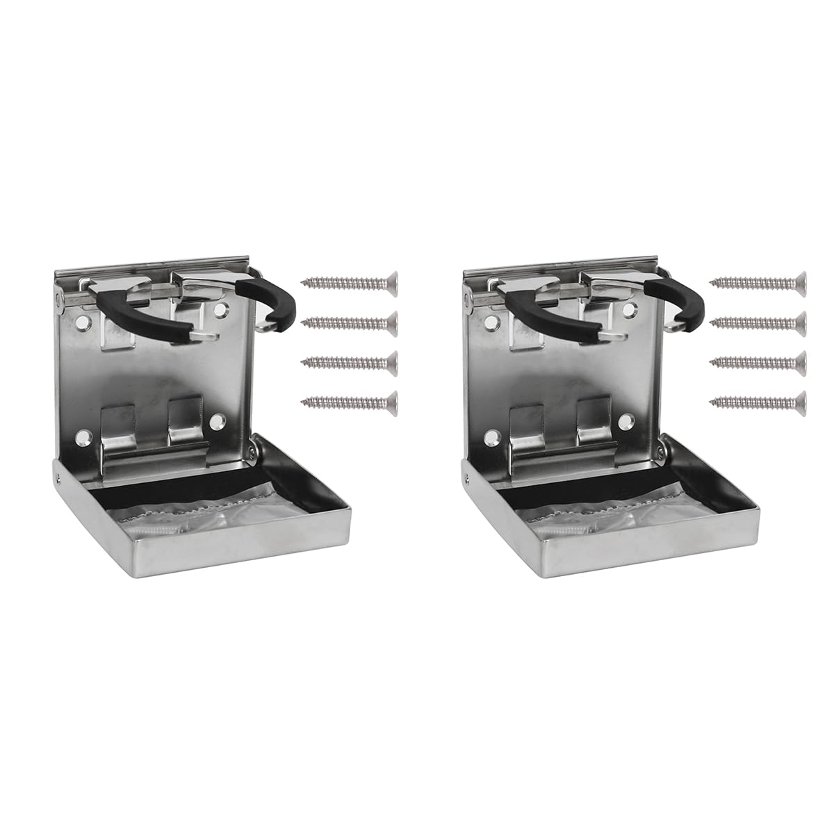Set mit 2 verstellbaren, zusammenklappbaren Getränkehaltern mit Tablett, 304 Edelstahl, für Boot, LKW, Wohnmobil, Wohnwagen, Wohnmobilanhänger – Flaschen, Kaffee