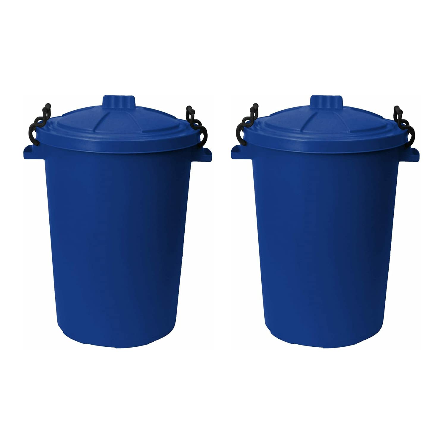 M1SS (Set of 2) 50 Litre Heavy Duty Plastic Clip Lock Lid Bin Indoor or Outdoor Rubbish, Dustbin, Trash, Waste or Storage of Animal Feed. (Blue)