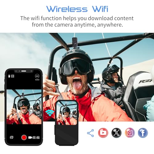 Image of Apexcam K20 Action Camera 4K EIS Sports Camera 66FT Body Waterproof Camera Underwater Mini Action Cam, Touch Screen Helmet Camcorder WiFi with 64GB Card, 8XZoom, 2X1350mAh Batteries, Mount Kits