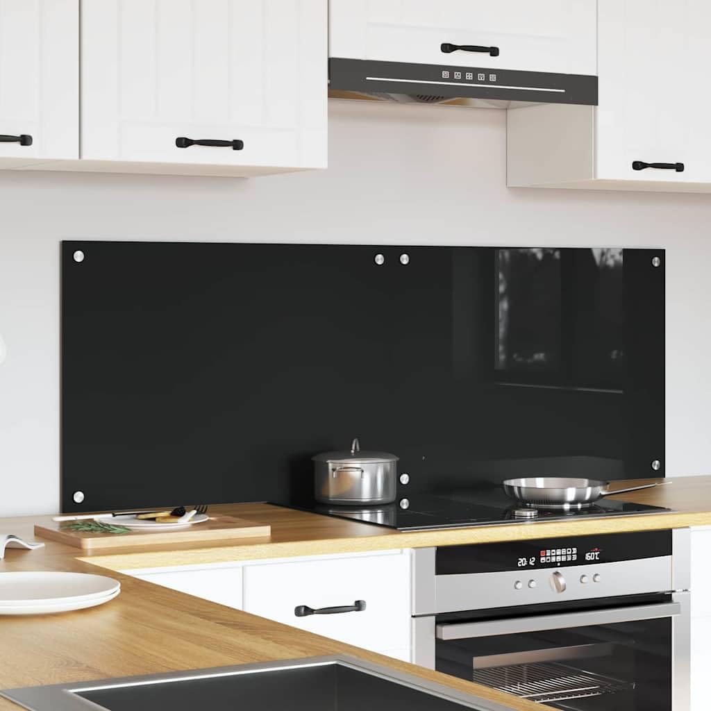 Solivagant Küchenrückwand 2 pcs Schwarz 70 x 50 cm Gehärtetes Glas, Küche Esszimmer,Küchenhelfer -utensilien, 15.7 kg-3415543