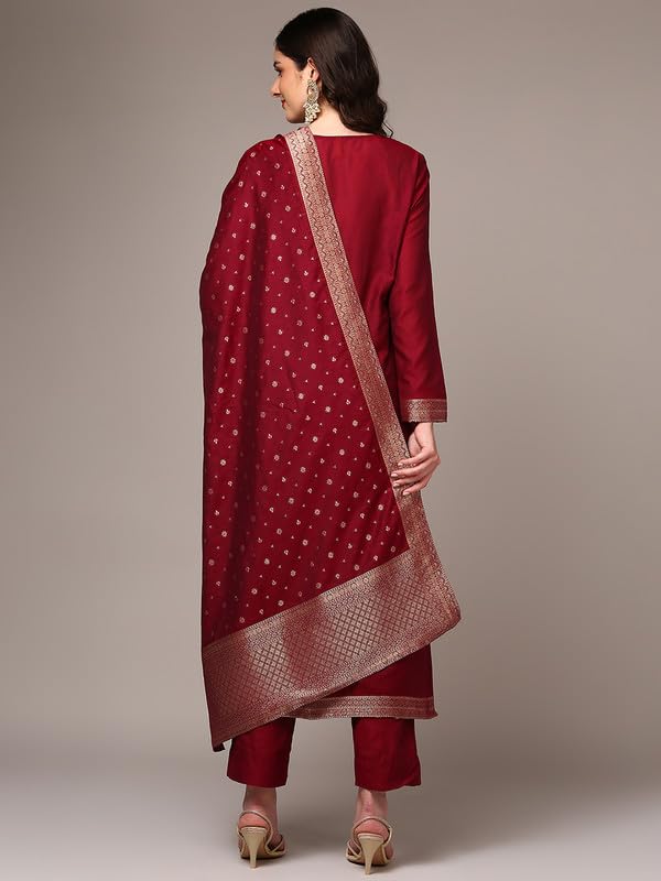 Image of Vaamsi Women's Chanderi Ethnic Motifs Woven Design Straight Kurta Pant With Dupatta With Cotton Inner