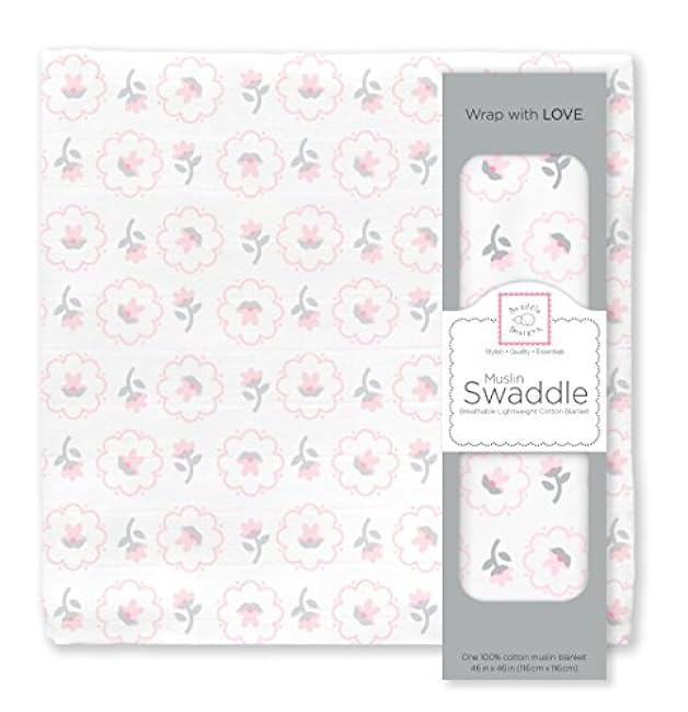 SwaddleDesigns Cotton Muslin Swaddle Blanket, Receiving Blanket for Boys & Girls, Best Shower Gift, 46x46 inches, Little Lambs, Sterling