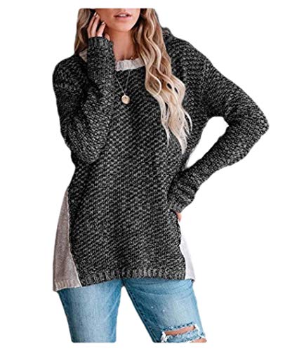 Nicellyer 女性のニット秋冬カジュアルレジャークルーネックプルオーバーセーター Black M