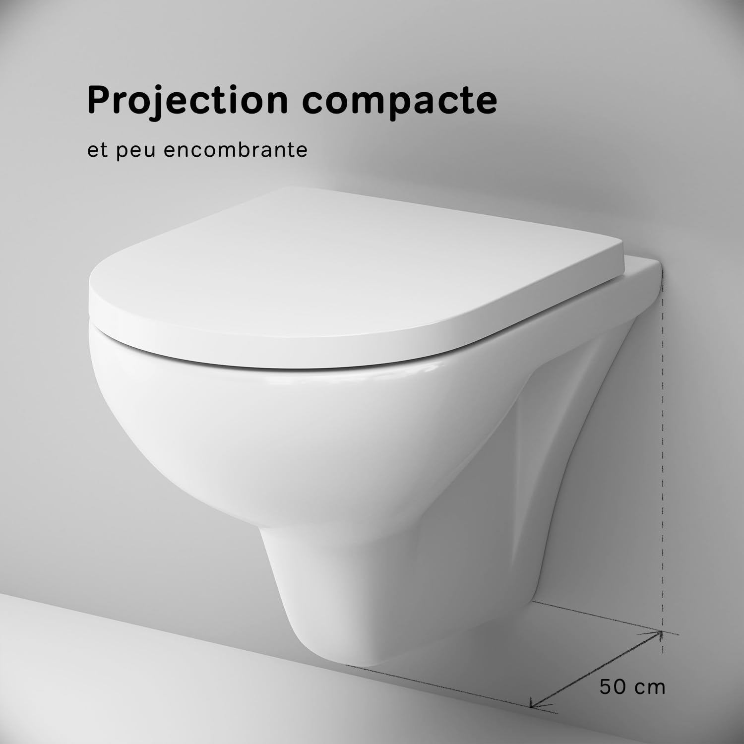AM.PM CTA1700SC Hit FlashClean WC suspendu sans bord avec abattant WC suspendu sans rebord de chasse d'eau avec abattant WC suspendu sans bord en céramique Blanc
