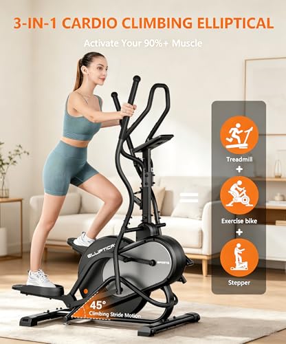 Image of THERUN Elliptical Exercise Machine, Cardio Climber Elliptical Machine for Home, Stair Stepper Elliptical Training Machines w / 13LBS&18LBS Flywheel, 16 Levels Resistance