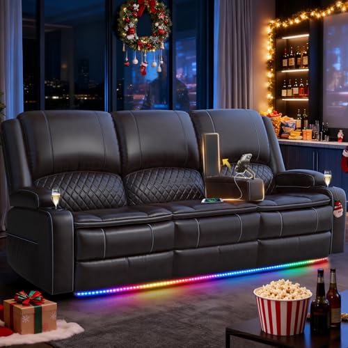 MOSGAT Redesigned Recliner Sofa 3 Seater Couch with Recliner, Home Theater Seating with Liftable...