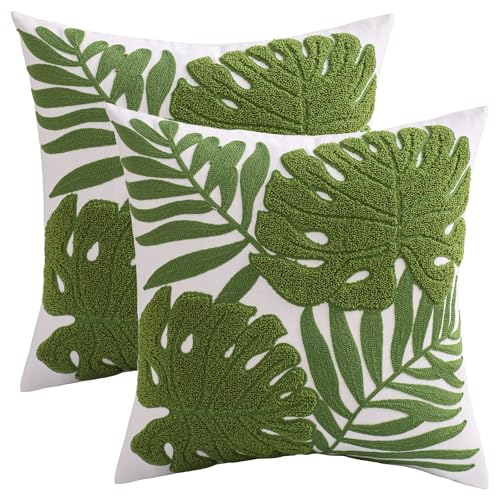 Tosleo Housse Coussin 45x45CM Vert Tropicale Palmier Feuilles d'Été Taie d'oreiller Verte Decoratif pour Canapé Maison Chaise de Salon Chambre Exterieur Jardin Ferme