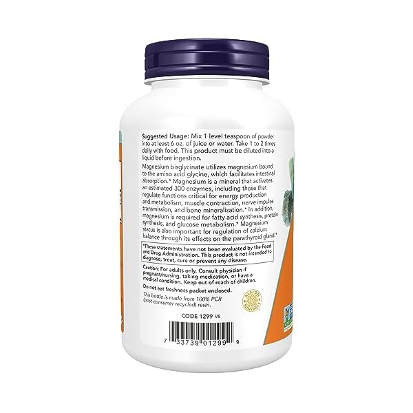 NOW Supplements, Magnesium Bisglycinate Powder, Enzyme Function