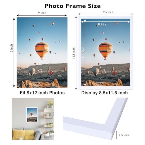 Image of JCJMY 9x12 Picture Frame White for Wall Hanging, Wall Mounting Horizontally or Vertically, 9 x 12 Wall Gallery Poster Photo Frame with Durable Shatter Resistant Plexiglass, White