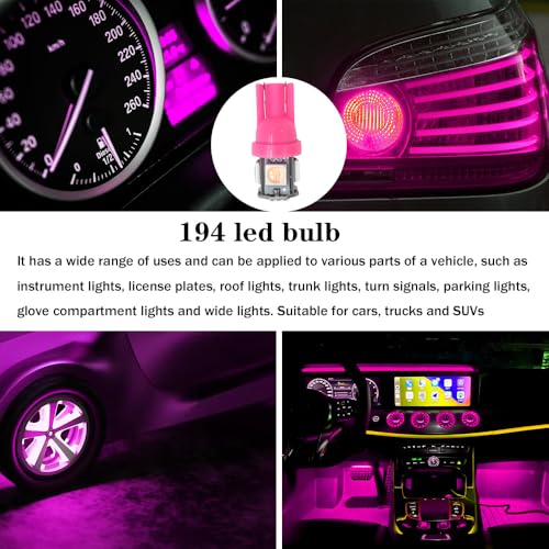 Image of 10PCS 194 LED Bulb, Three-Chip Design LED License Plate Light Bulbs License Plate Light Bulbs Low Power Consumption & Long-Lasting Suitable for most car models (Pink)