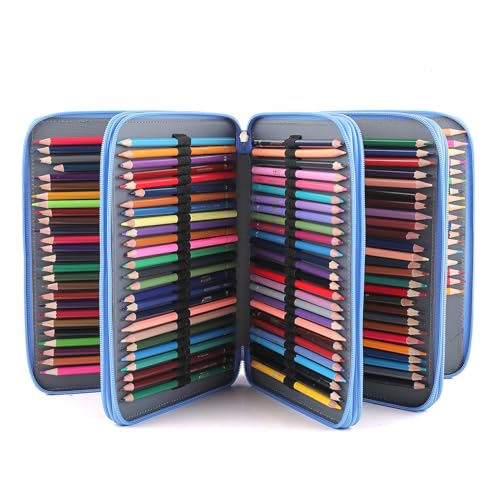Image of Vomgomfom Colored Pencil Case - 200 Slots Pencil Holder with Zipper Closure Twill Fabric Large Capacity Pencil Case for Watercolor Pens or Markers, Pencil Case Organizer for Artist (Blue Flower)