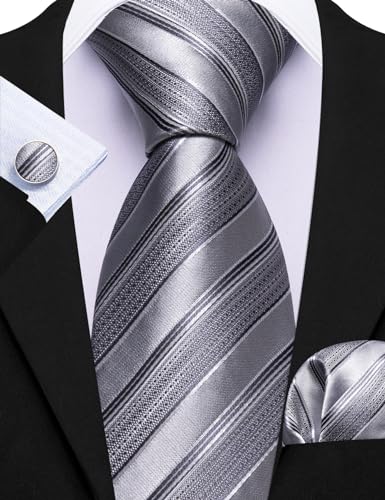 Image of Barry.Wang 6 PCS Men Ties Set Silk Business Fashion Woven Necktie Handkerchief Cufflinks Paisley Stripe Wedding Party