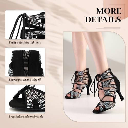 Women's Ballroom Latin Salsa Dance Shoes Lace-Up Open-Toe Dance Boots Heels,YCL5703