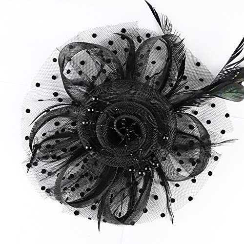 Image of DRESHOW Fascinators Hat Flower Mesh Ribbons Feathers on a Headband and a Clip Tea Party Headwear for Girls and Women