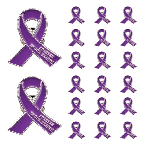 Image of 20 Pcs Funeral Ribbon Awareness Pins Memorial Lapel Brooches Forever In Our Hearts For Mourning Event