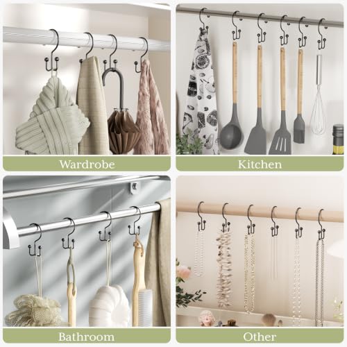Image of Amazer Shower Curtain Hooks Black Double Shower Curtain Hooks, Shower Curtain Rings Sturdy Stainless Steel Shower Hooks for Bathroom Shower Curtain Rod, 12Pcs Shower Curtain Hangers