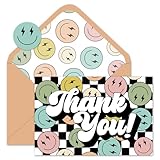 Whaline 24 Pack Groovy Thank You Cards Checkerboard Smile Face Thank You Note Cards with Envelopes Stickers for Baby Shower Birthday