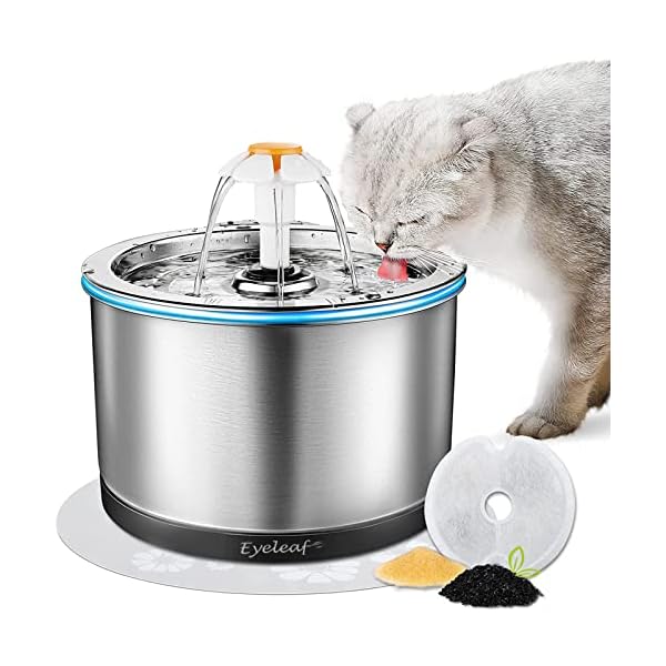Katzenbrunnen,Trinkbrunnen für Katze und Hunde Edelstahl 2.5L Leise Katzen Automatischer Wasserbrunnen Hunde Haustier mit LED Nachtlicht und Aktivkohlefilter (2.5L Edelstahl Trinkbrunnen)