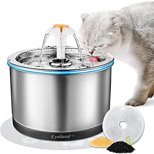 Katzenbrunnen,Trinkbrunnen für Katze und Hunde Edelstahl 2.5L Leise Katzen Automatischer Wasserbrunnen Hunde Haustier mit LED Nachtlicht und Aktivkohlefilter (2.5L Edelstahl Trinkbrunnen)