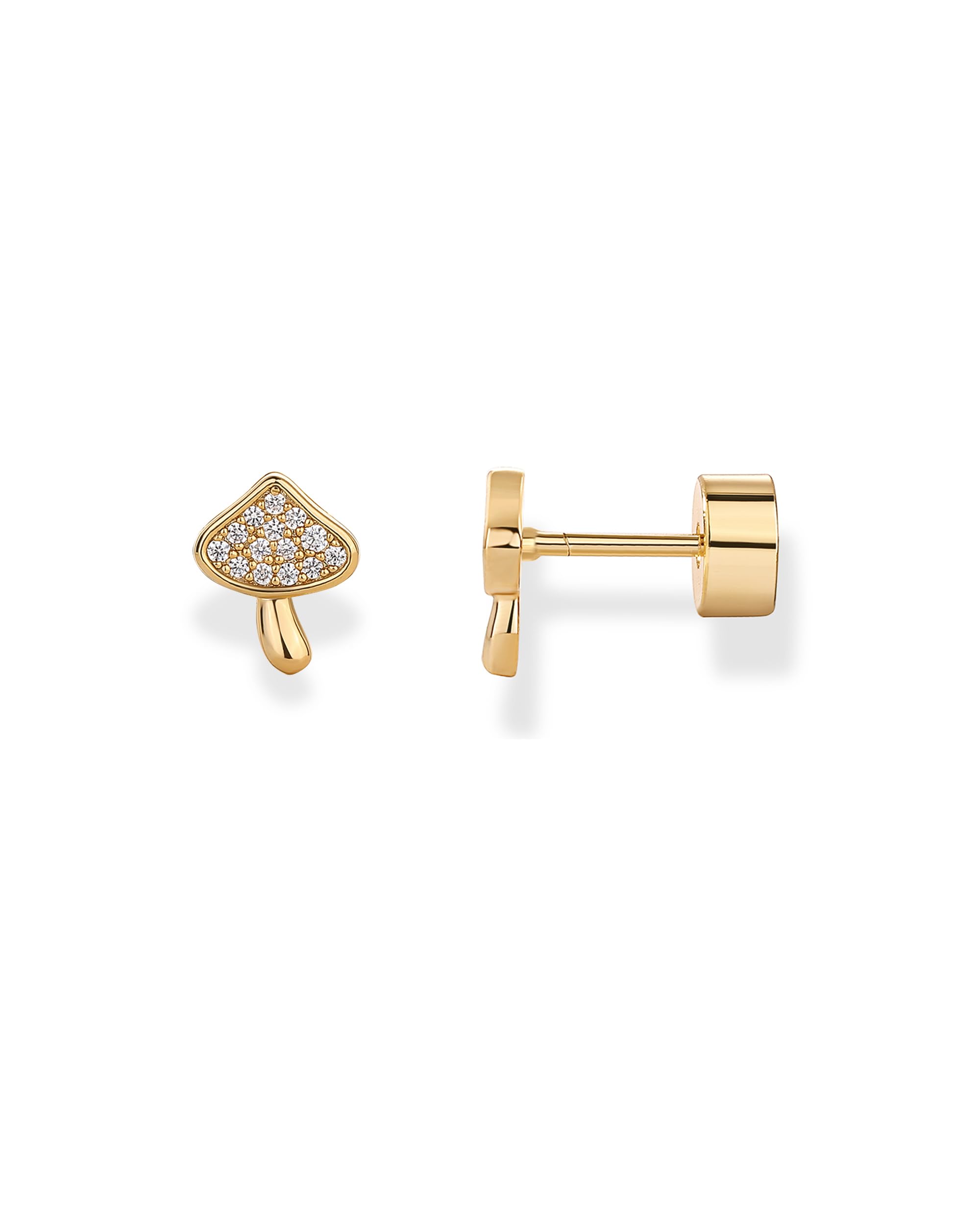 PAVOI Dainty Flat Back Earrings for Women, 14K Gold Plated CZ Stud Piercing
