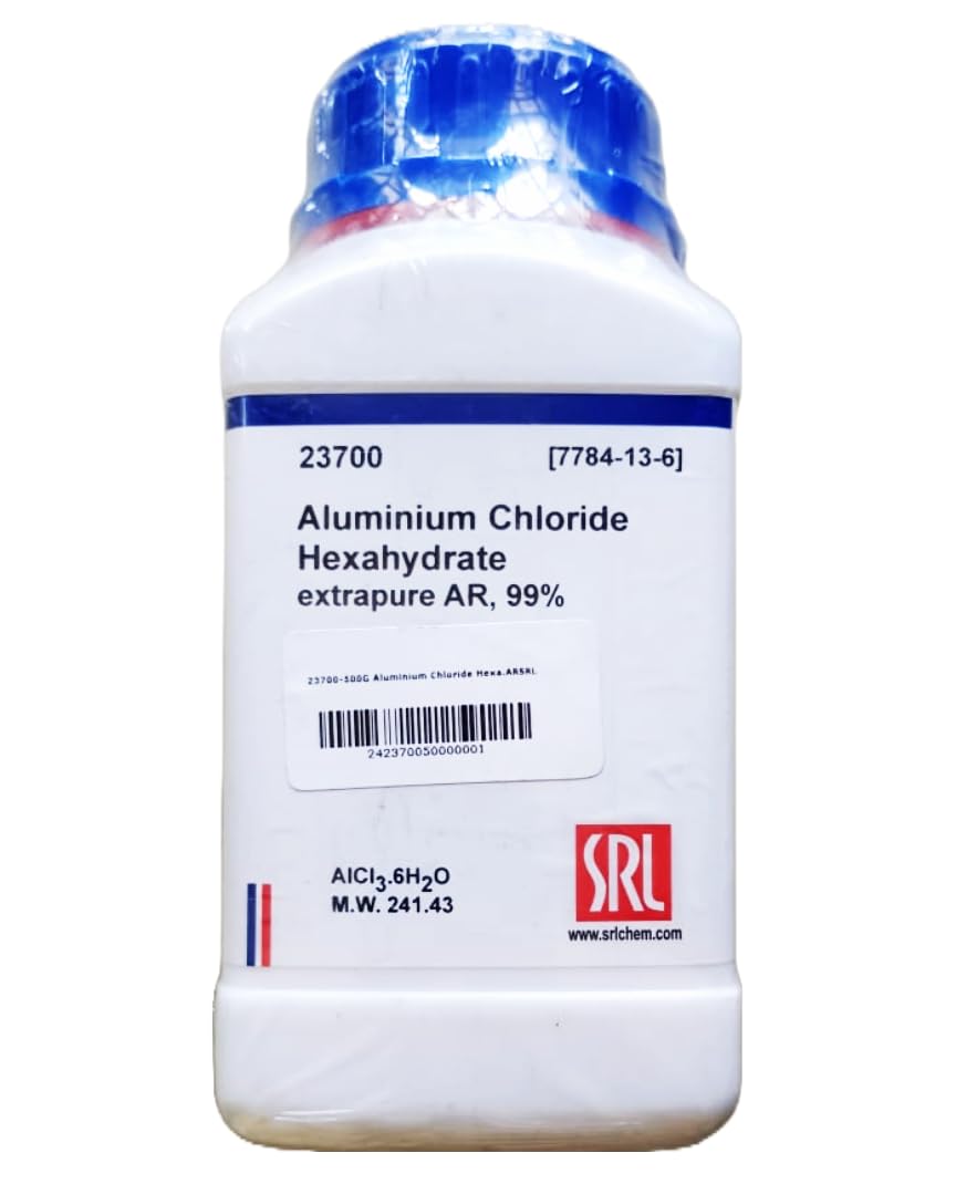 See full amazon price history chart for SRL Aluminium Chloride Hexahydrate extrapure AR, 99%, 500Gm, CAS: 7784-13-6,Molecular Formula: AICI3.6H2O, Storage: Room Temperature, Shelf Life: 60 Months, for laboratory and industrial use SRL Aluminium Chloride Hexahydrate extrapure AR, 99%, 500Gm, CAS: 7784-13-6,Molecular Formula: AICI3.6H2O, Storage: Room Temperature, Shelf Life: 60 Months, for laboratory and industrial use (B0D1MTVT2F) Amazon Price History, Amazon Price Tracker
