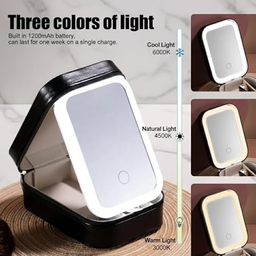 Image of SIGNAMIO Compact Makeup Vanity with LED Mirror, Portable LED Mirror for Makeup, Stylish Vanity Table with Adjustable Lighting for Professional Results (Black)