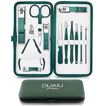 DUAIU Set Manicure,12 Pezzi Tagliaunghie Set Professionale,Kit Manicure Pedicure,Kit per Unghie in Acciaio Inox,Set di Tagliaunghie per Uomo e Donna con Custodia da Viaggio