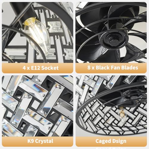 Image of Black Small Flush Mount Ceiling Fans with Lights and Remote