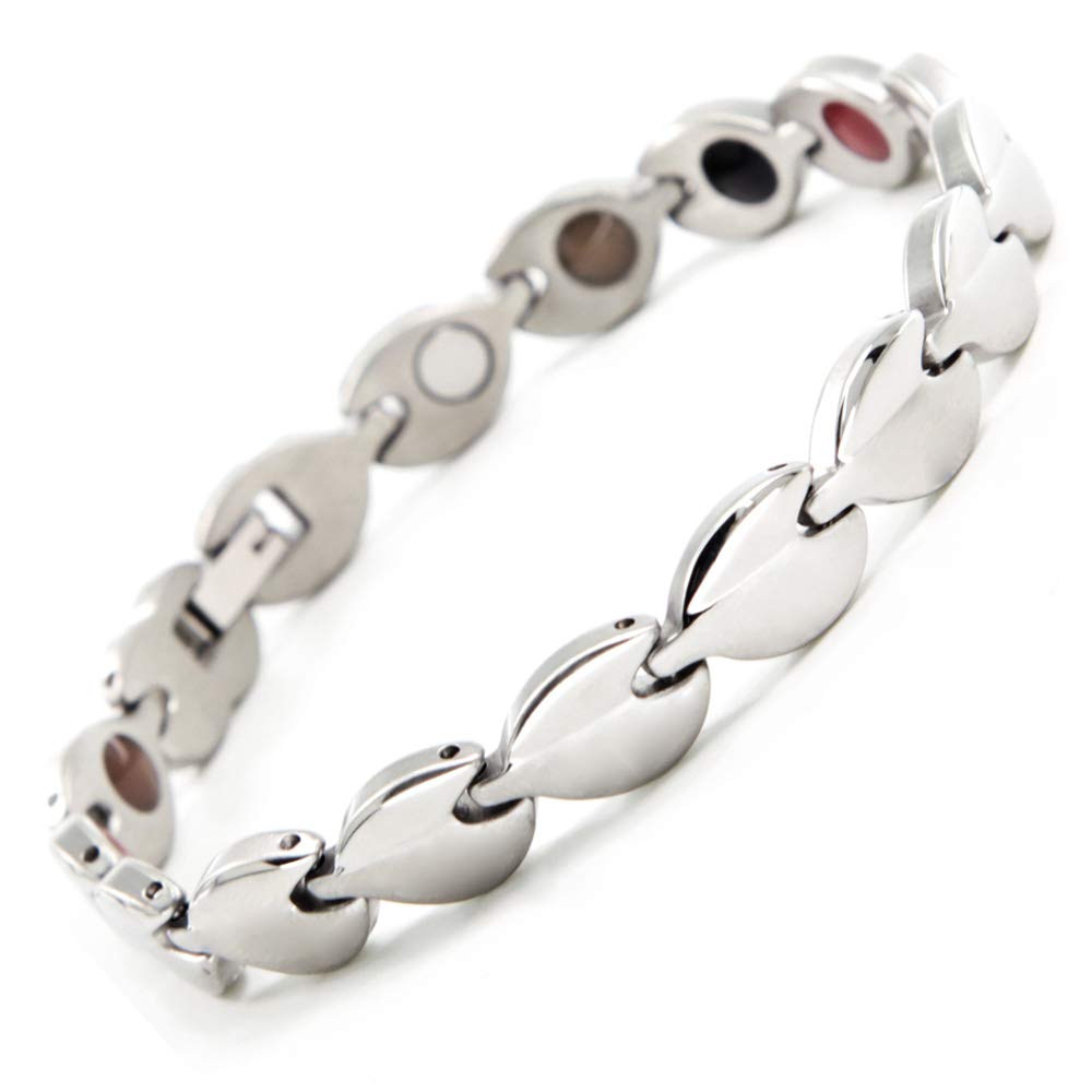 Magnetic Therapy Stainless Steel Bracelet for Women 5 Elements in 1 Arthritis Pain Relief Adjustable Silver