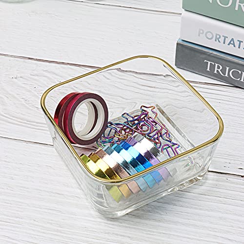 Natsumebasics NST-SQUAREGLASSHOLDERG Clear Paper Clip Holder Glass Bowl With Gold Rim Square Paper Clips Dispenser Colorful Paperclips Elegant Desk Organizer Accessories  thumb #2