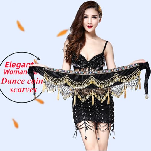 Women's Triangle Style Belly Dance Coin Scarves Hip Wrap Tassel Belt Skirt with Loud-sound Gold Coins4