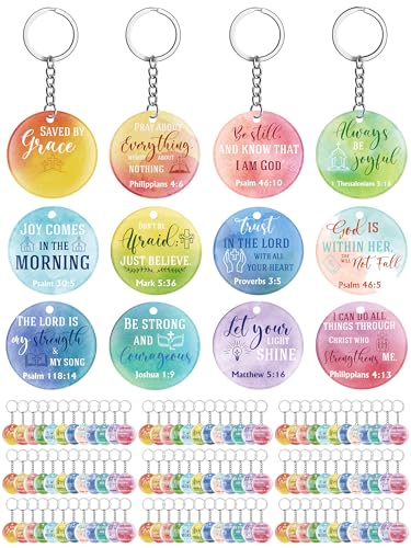 Image of Janmercy 120 Pcs Acrylic Christian Keychain Bulk Floral Bible Verse Keychain Religious Scripture Jewelry Gifts for Women Men