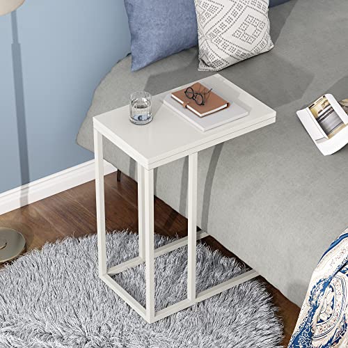 Wlive Side Table, C Shaped End Table For Couch, Sofa And Bed, Large Desktop C Table For Living Room, Bedroom, Creamy White And Black #TOP7