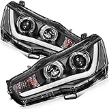 ANPART Headlight Assembly 2 PCS A Set for Mitsubishi Lancer 2008-2017 Black Housing Amber Reflector Clear Lens Headlamp Driver Passenger Side