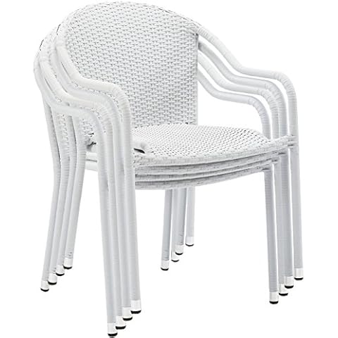 Crosley Furniture CO7109-WH Outdoor Wicker Stackable Chairs, Set of 4 Cover
